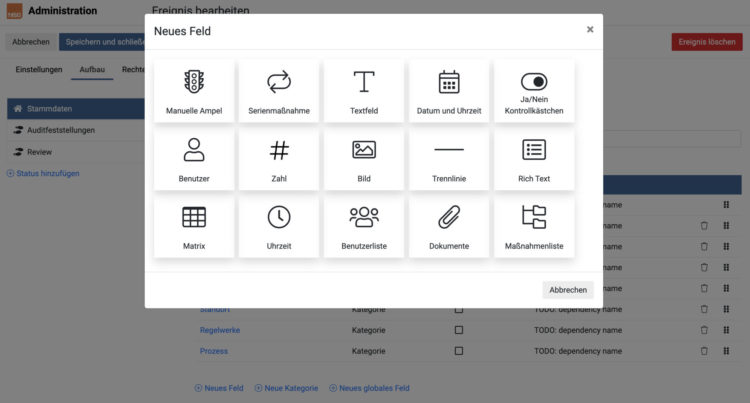 Mit der MSO-Software lassen sich aus zahlreichen Feldern individuelle Prozessvorlagen bauen.